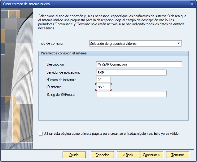 SAP GUI Connection properties